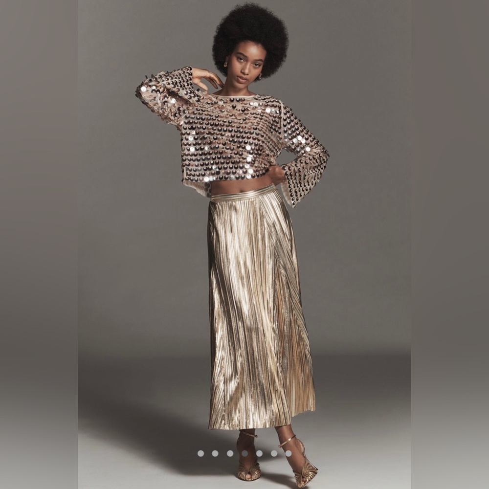 ❤️🔥Firm Price❤️🔥By Anthropologie Metallic pleated midi skirt - Picture 11 of 13